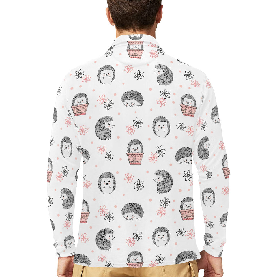 Hedgehog Pattern Print Design 02 Men's Long Sleeve Polo Shirt