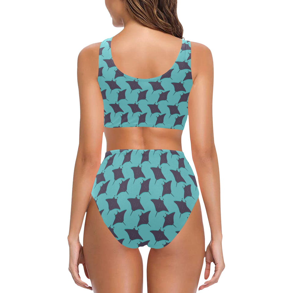 Stingray Pattern Print Design 02 Chest Bowknot High Waisted Bikini Swimsuit