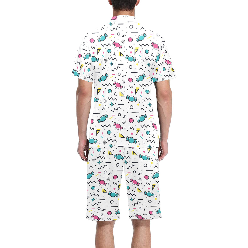 Candy design pattern Men's V-Neck Short Pajama Set