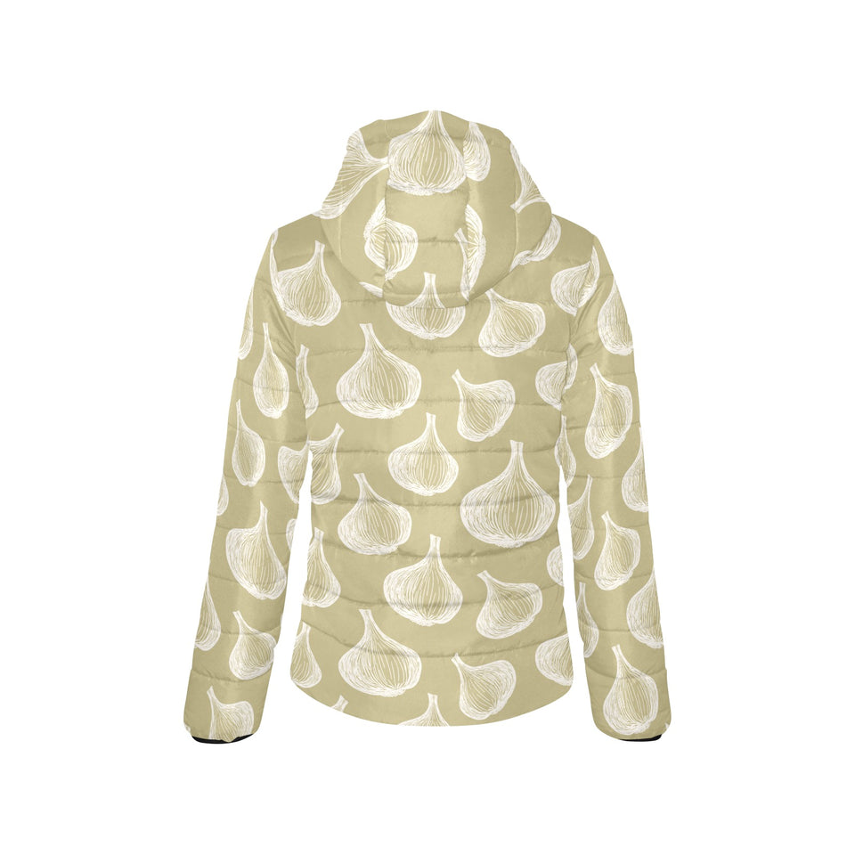 Garlic design pattern Women's Padded Hooded Jacket