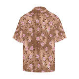Pink sakura cherry blossom drak brown background Men's All Over Print Hawaiian Shirt
