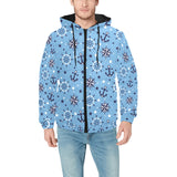 Anchors rudder compass star nautical pattern Men's Padded Hooded Jacket