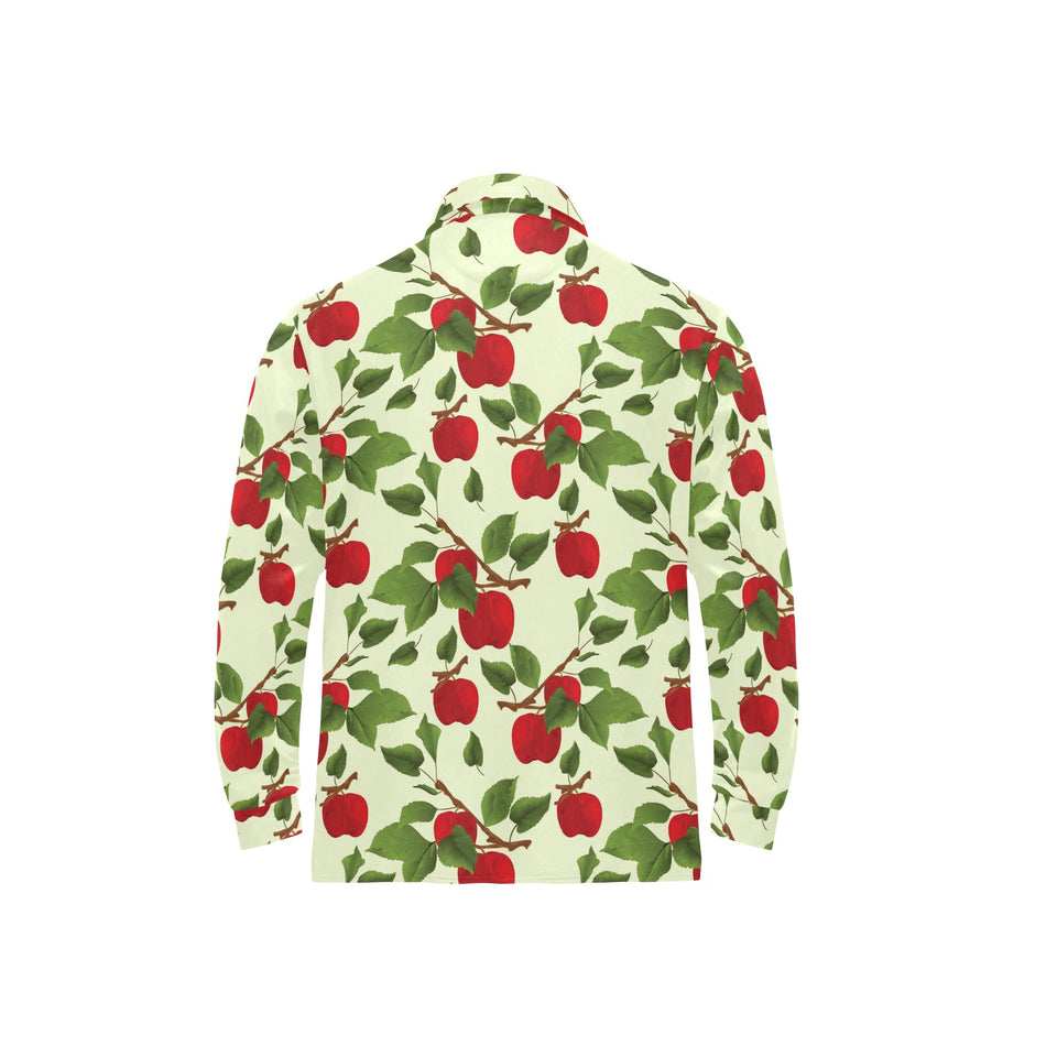 Red apples leaves pattern Men's Long Sleeve Polo Shirt