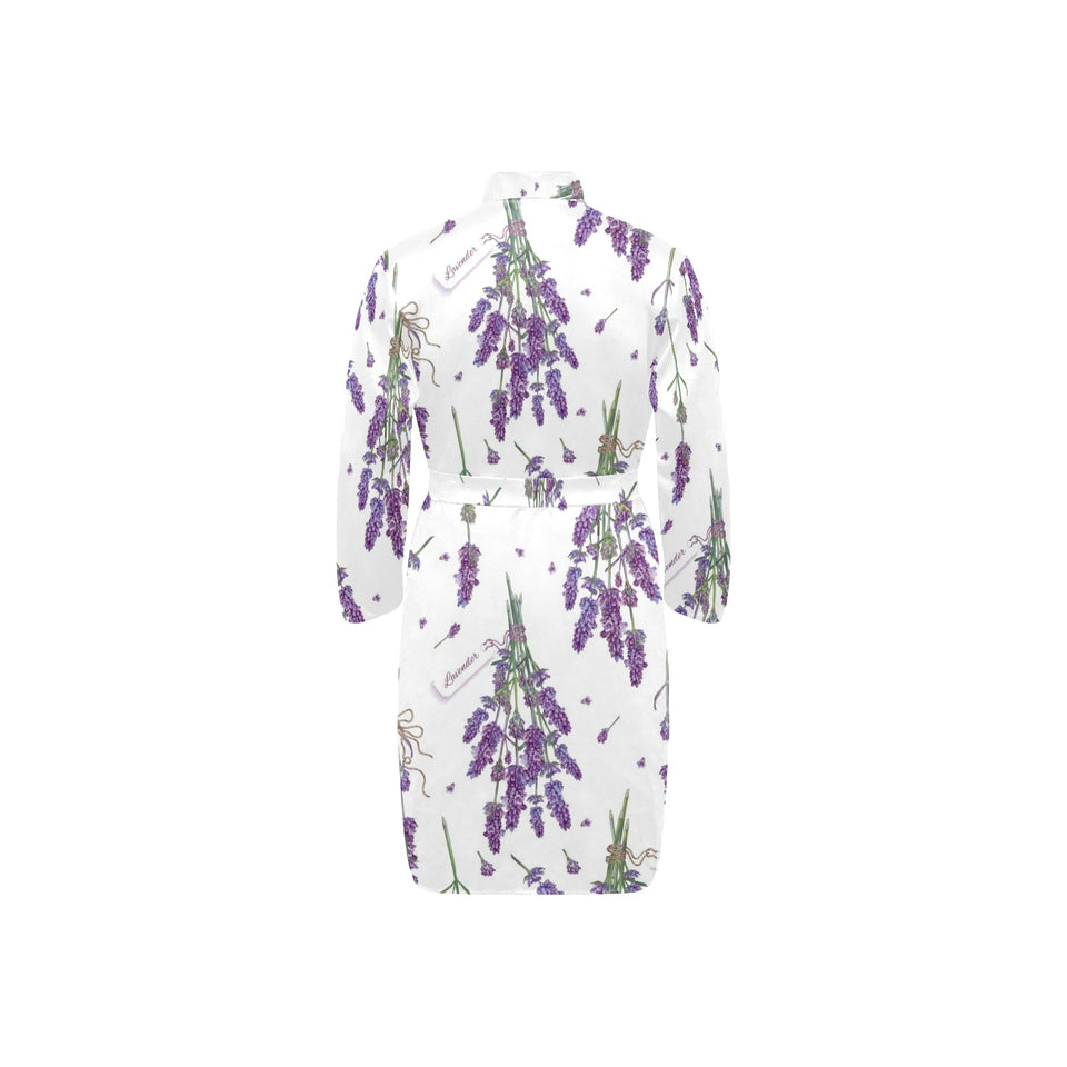 lavender flower design pattern Men's Long Sleeve Belted Night Robe