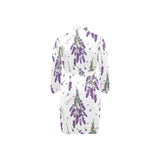 lavender flower design pattern Men's Long Sleeve Belted Night Robe