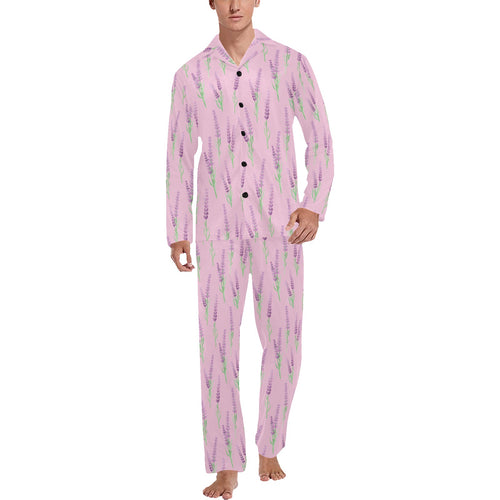 Lavender pattern pink background Men's Long Pajama Set
