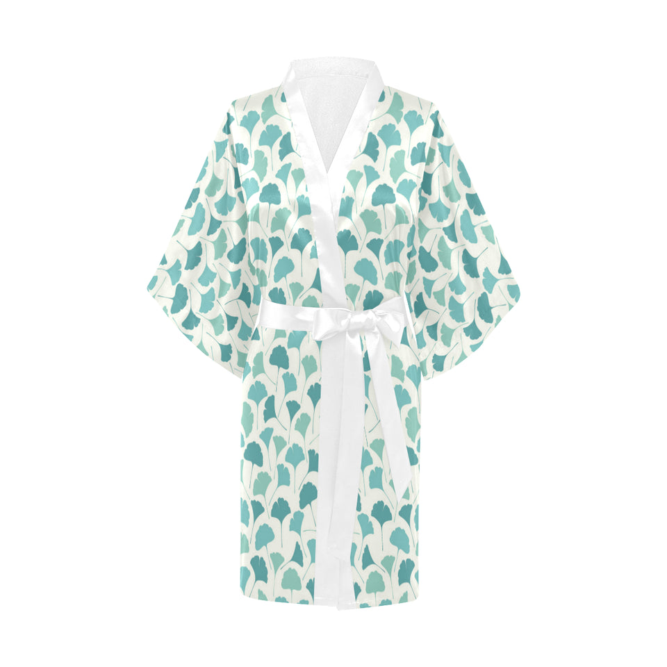 Green ginkgo leaves pattern Women's Short Kimono Robe
