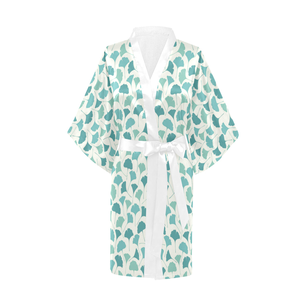 Green ginkgo leaves pattern Women's Short Kimono Robe