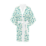 Green ginkgo leaves pattern Women's Short Kimono Robe