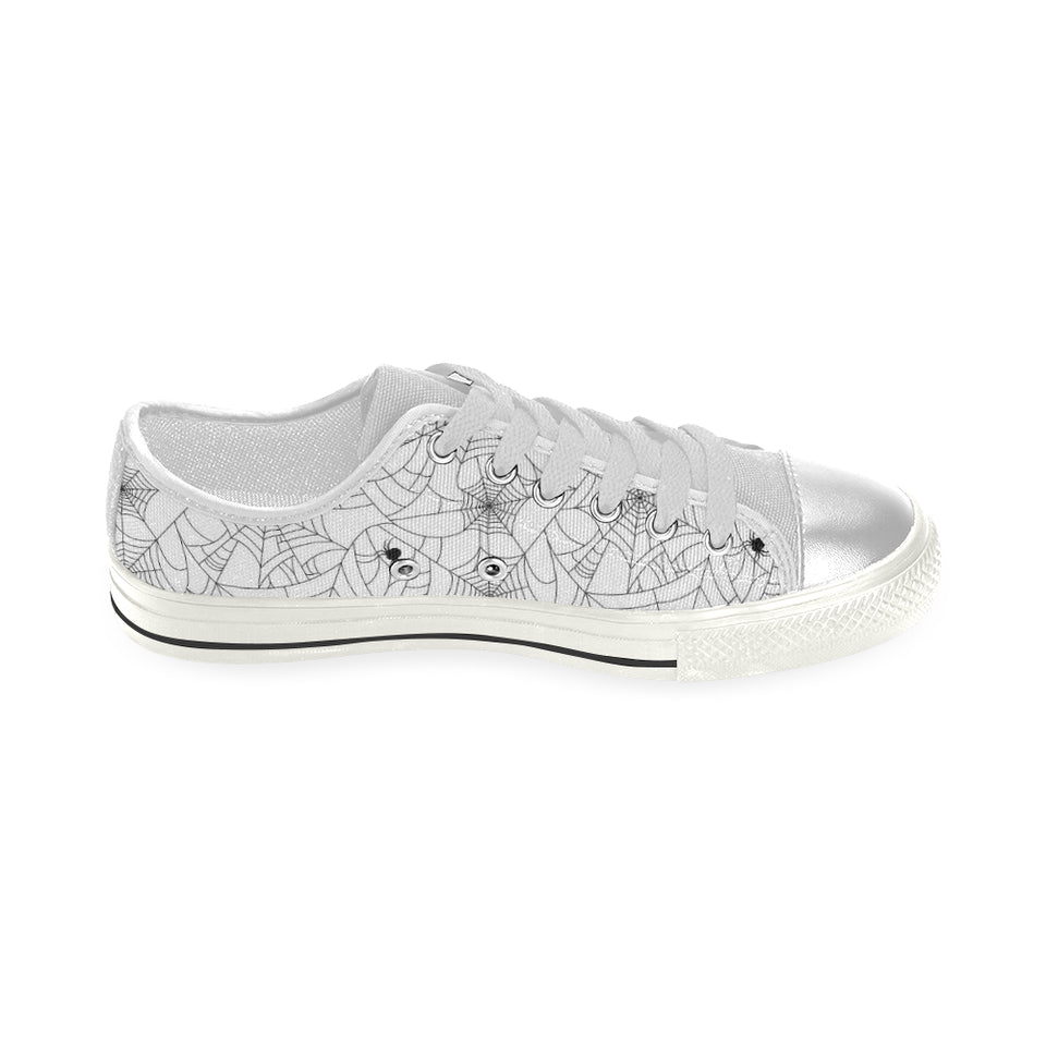 Spider web cobweb pattern white background Women's Low Top Canvas Shoes White