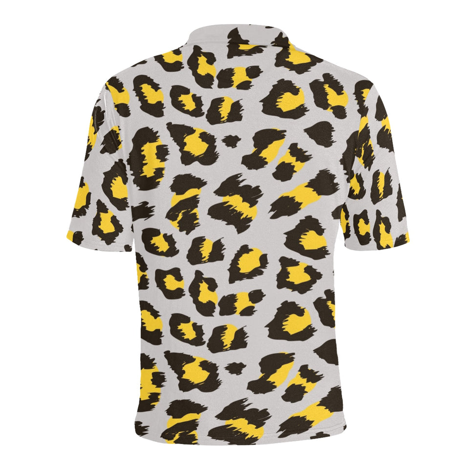 Gray Leopard print pattern Men's All Over Print Polo Shirt