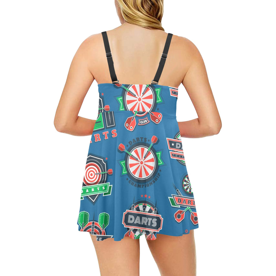 Darts Pattern Print Design 02 Chest Sexy Pleated Two Piece Swim Dress