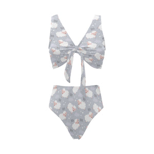 Sweet dreams sheep pattern Chest Bowknot High Waisted Bikini Swimsuit