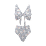 Sweet dreams sheep pattern Chest Bowknot High Waisted Bikini Swimsuit