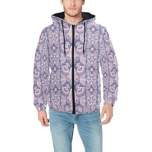 Indian Batik Style pattern Men's Padded Hooded Jacket