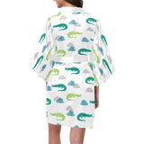 watercolor crocodile pattern Women's Short Kimono Robe