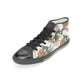 Monkey red hibiscus flower palm leaves floral patt Women's High Top Canvas Shoes Black