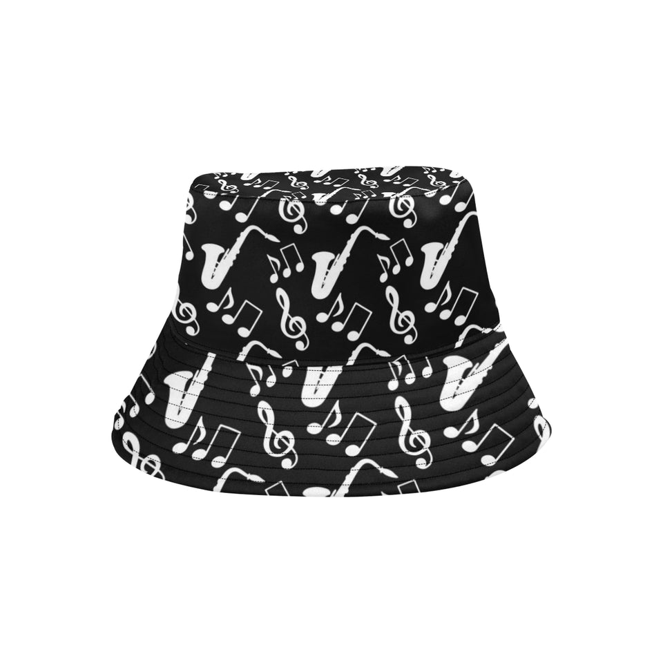 Saxophone music notes treble clef black white them Unisex Bucket Hat