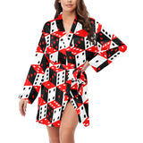 Dice Pattern Print Design 02 Women's Long Sleeve Belted Night Robe