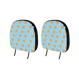 Brown cute pomeranian blue blackground Car Headrest Cover