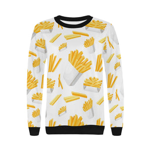 French fries white paper box pattern Women's Crew Neck Sweatshirt