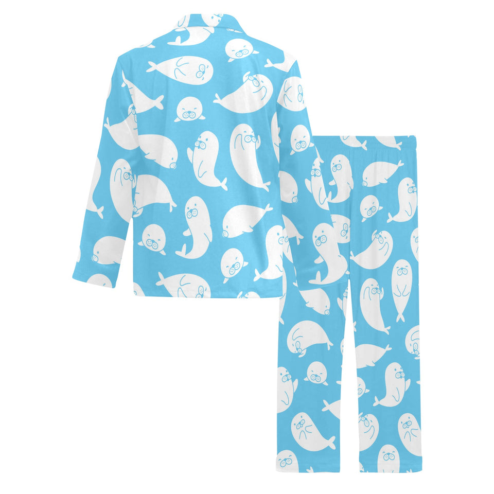Cute white sea lion seals pattern Men's Long Pajama Set