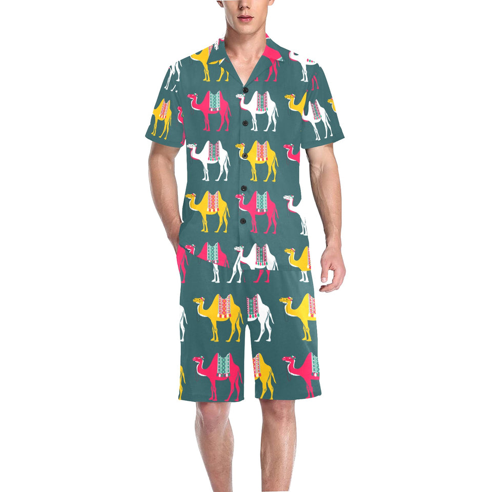 Camel pattern Men's V-Neck Short Pajama Set