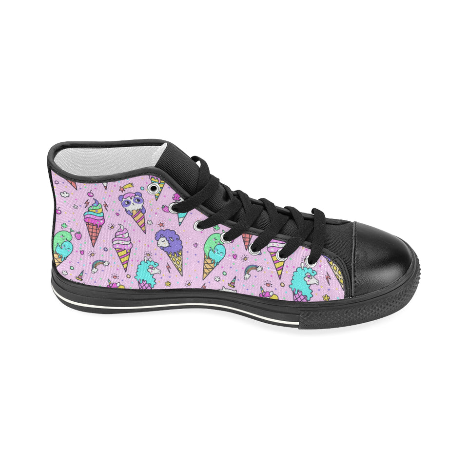 Cute ice cream cone animal pattern Women's High Top Canvas Shoes Black