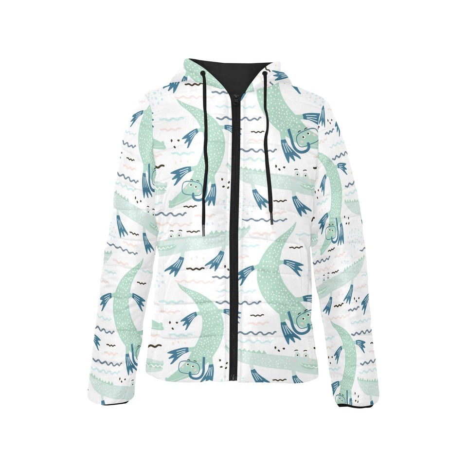 Crocodile diver pattern Women's Padded Hooded Jacket