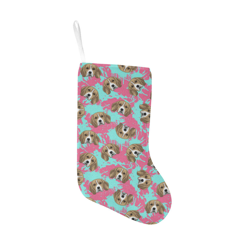 Beagle muzzles turquoise paint splashes pink patte Christmas Stocking
