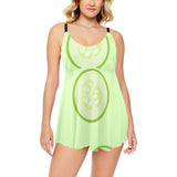 Cucumber pattern Chest Sexy Pleated Two Piece Swim Dress