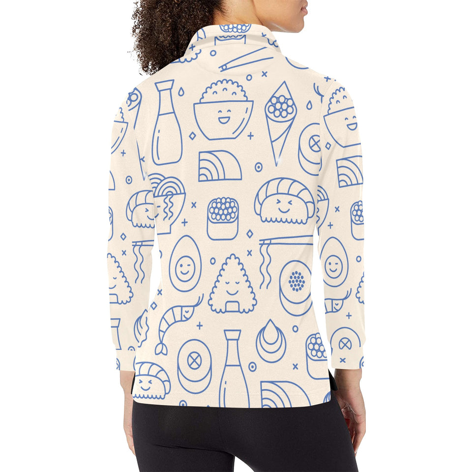 Cute sushi icon pattern Women's Long Sleeve Polo Shirt