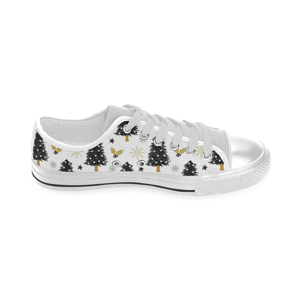 Christmas tree holly snow star pattern Men's Low Top Shoes White