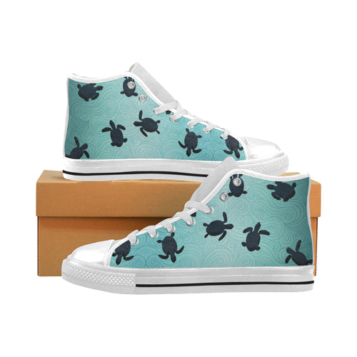 Sea turtle with blue ocean backgroud Men's High Top Canvas Shoes White