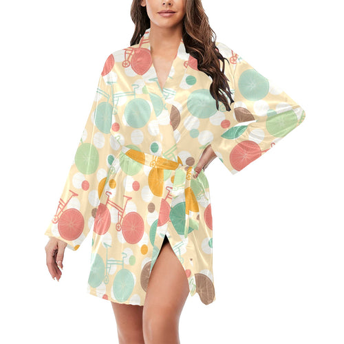 Bicycle Pattern Print Design 01 Women's Long Sleeve Belted Night Robe