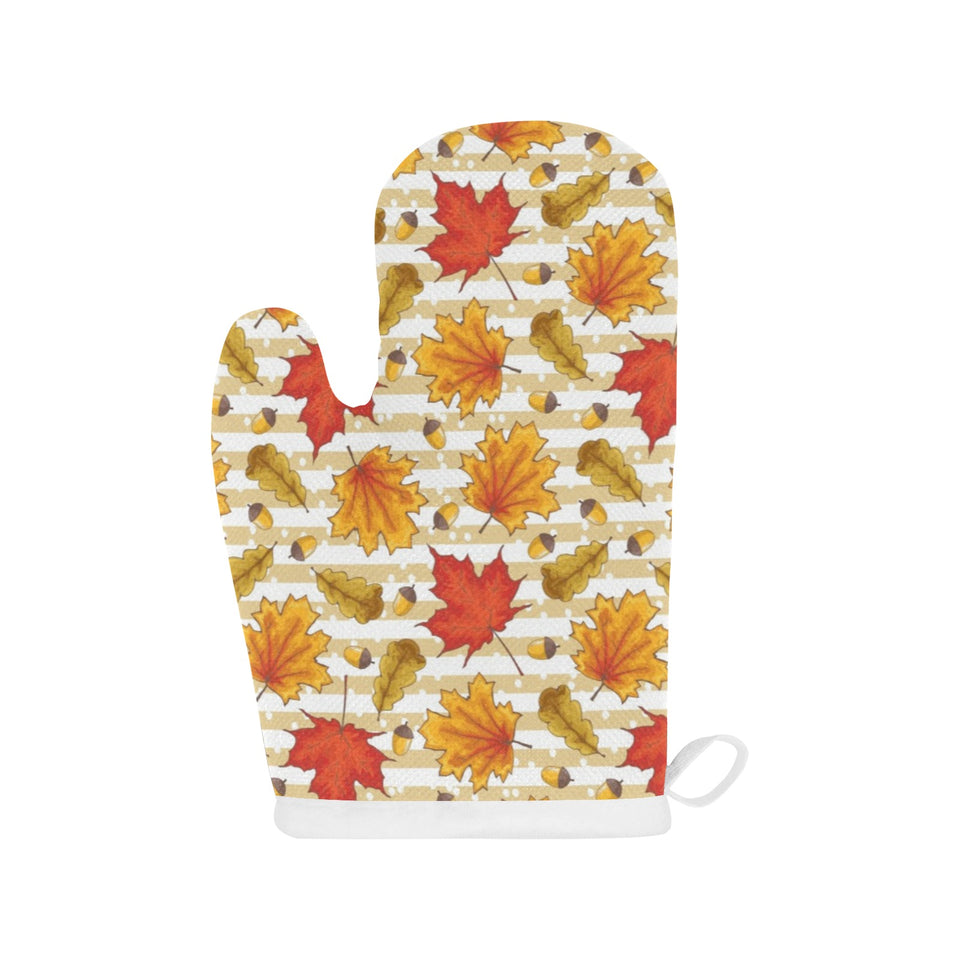 Maple leaf oak leaf acorns beige striped backgroun Heat Resistant Oven Mitts
