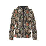 Skull rose humming bird flower pattern Women's Padded Hooded Jacket