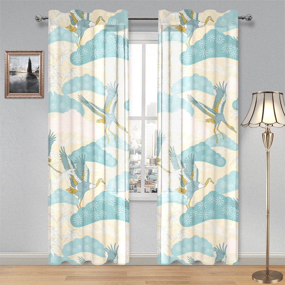 Bonsai bamboo stork japanese pattern cream theme Gauze Curtain