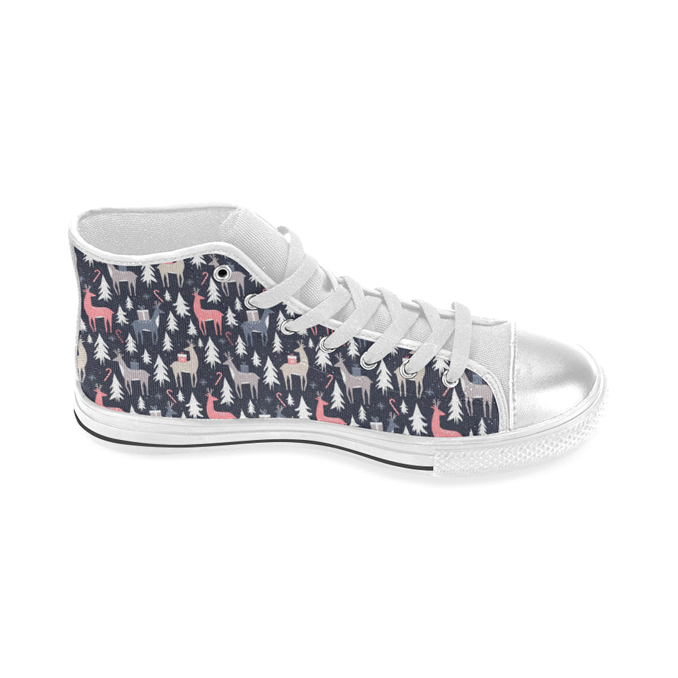 Deers Winter Christmas pattern Women's High Top Canvas Shoes White