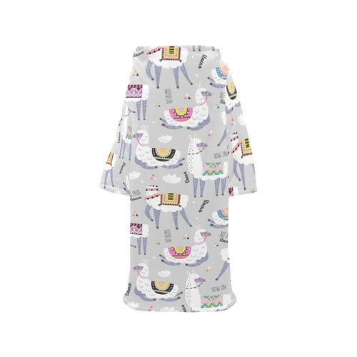 Cute Llama Alpaca pattern Blanket Robe with Sleeves