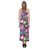 heart dot wave star creative design pattern V-Neck Open Fork Long Dress