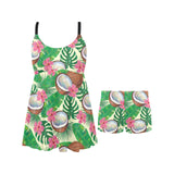 Coconut Pattern Print Design 01 Chest Sexy Pleated Two Piece Swim Dress