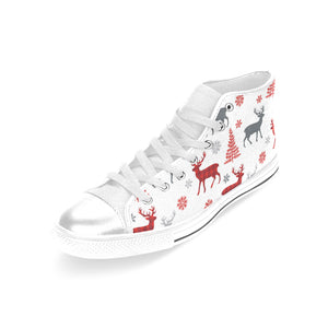 Deer tree snowflakes chrismas pattern Women's High Top Canvas Shoes White