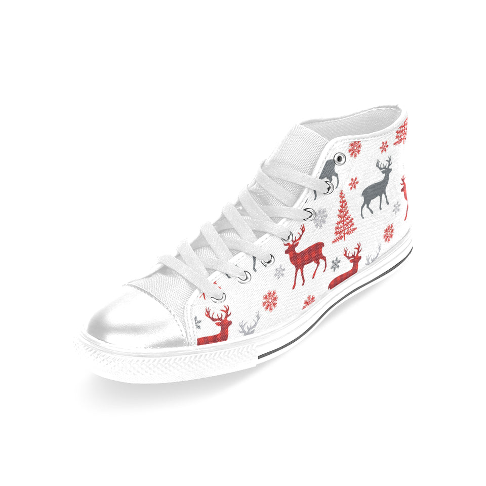 Deer tree snowflakes chrismas pattern Women's High Top Canvas Shoes White