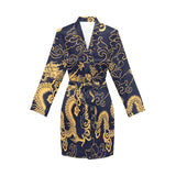 Gold dragon pattern Women's Long Sleeve Belted Night Robe
