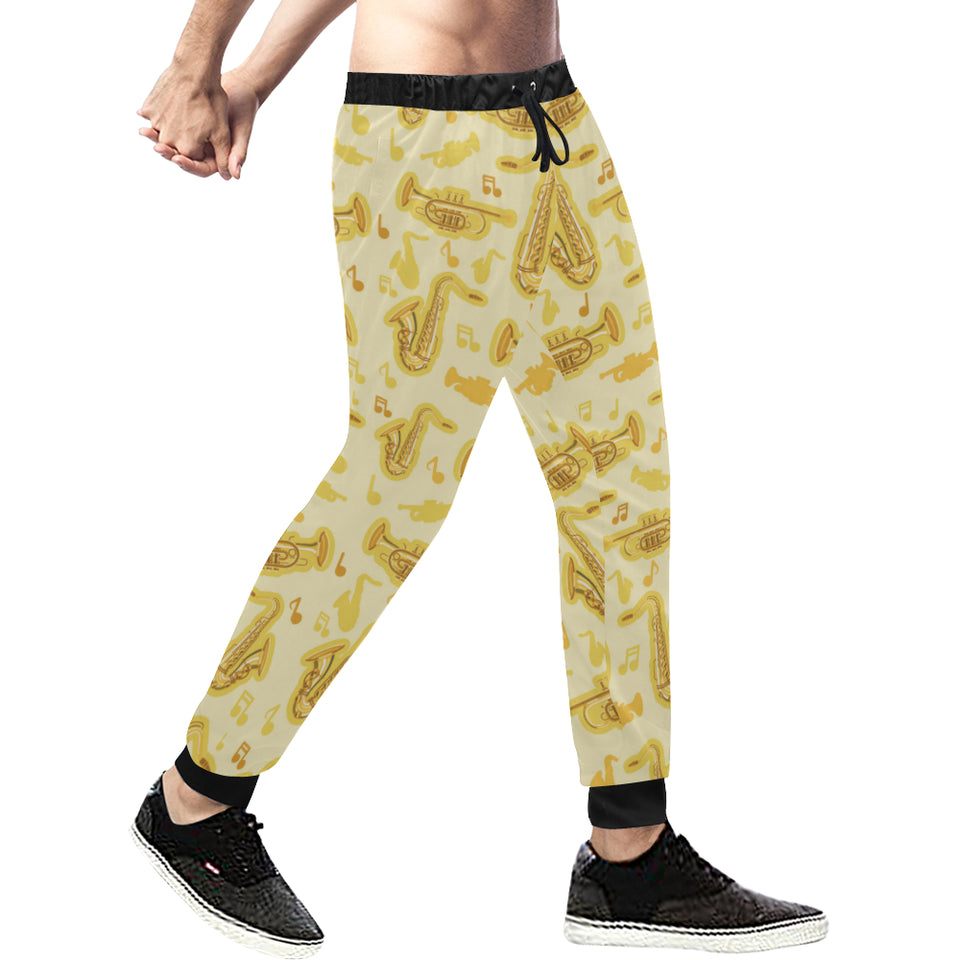 Saxophone cornet pattern yellow background Unisex Casual Sweatpants
