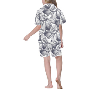 Guava tropical hand drawn pattern Kids' Boys' Girls' V-Neck Short Pajama Set