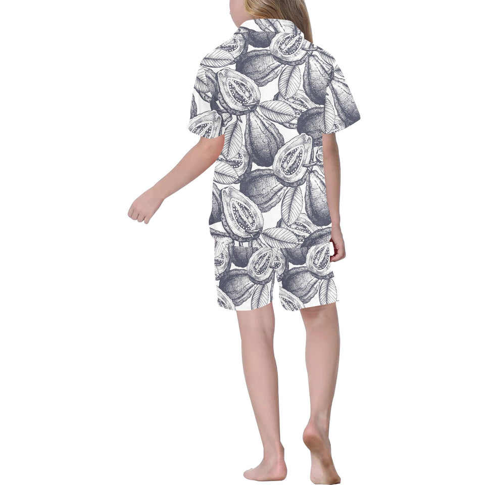 Guava tropical hand drawn pattern Kids' Boys' Girls' V-Neck Short Pajama Set