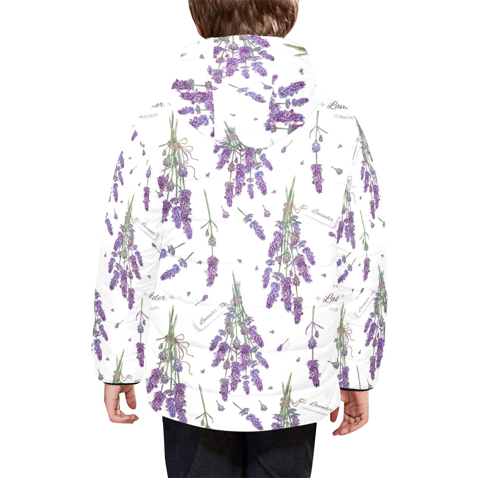 lavender flower design pattern Kids' Boys' Girls' Padded Hooded Jacket