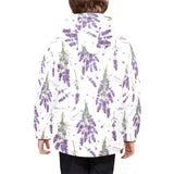 lavender flower design pattern Kids' Boys' Girls' Padded Hooded Jacket